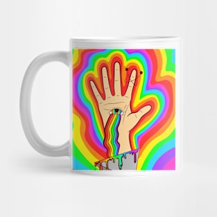 Hand with the eye of God and a rainbow Mug